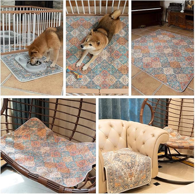 nunubaby 4PACK Washable Pee Pads for Dogs, Stylish, Non-Slip and Leak-Proof Pee Pads. Reusable Potty Pads for Dogs for Crates and Floors.(Brown/Multi, 18" x24" )