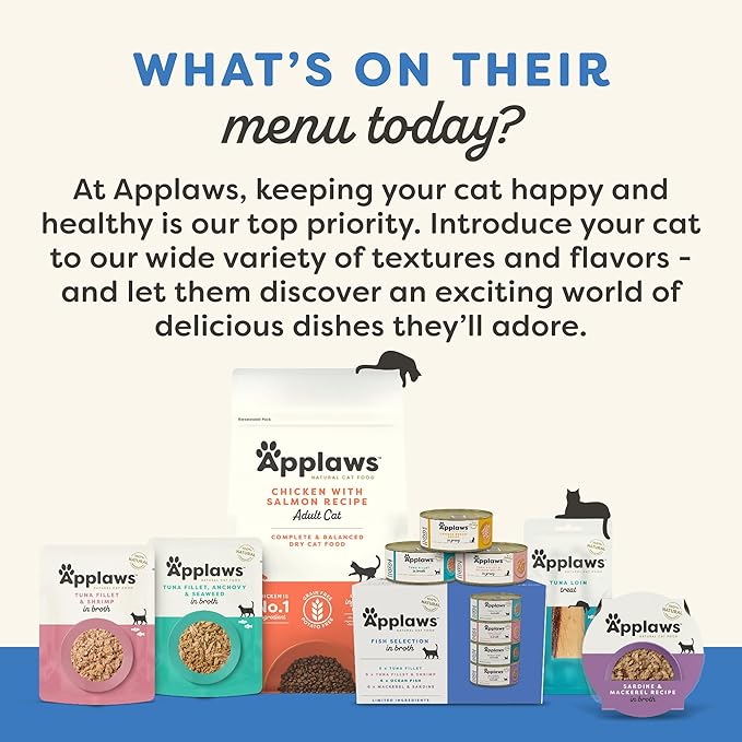 Applaws Natural Wet Cat Food in Broth, Limited Ingredient Canned Wet Cat Food, No Additives, Made with Natural Ingredients, Fish Selection in Broth Cans (20 x 5.5 oz Cans)