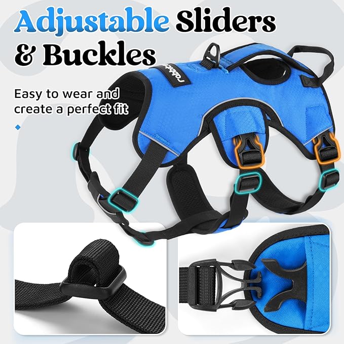 rabbitgoo Escape Proof Dog Harness, Soft Padded Full Body Pet Harness, Reflective Adjustable No Pull Vest with Lift Handle and Leash Clip for Large Dogs Walking Hiking Training, M, Blue