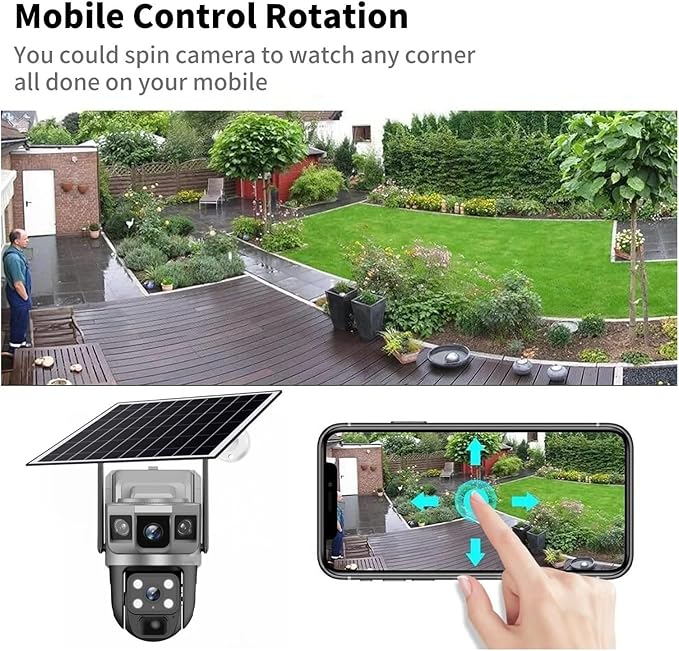 for Outdoor Camera Battery CCTV Monitor 4G SIM Card Network IP Security Pet Camera Motion Detection 3 Screen PTZ Camera(4G CCTV 64G Card)