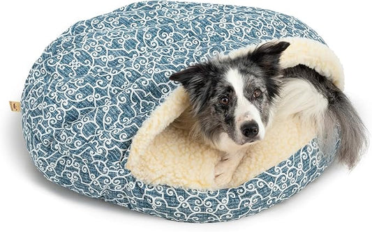 Snoozer Cozy Cave Dog Bed - Indoor Dog Bed with Cover Cave, Covered Calming Burrow for Small & Medium Sized Pets with Blanket Attached, Enclosed, Removable Washable Cover - Large, Ramey Oxford