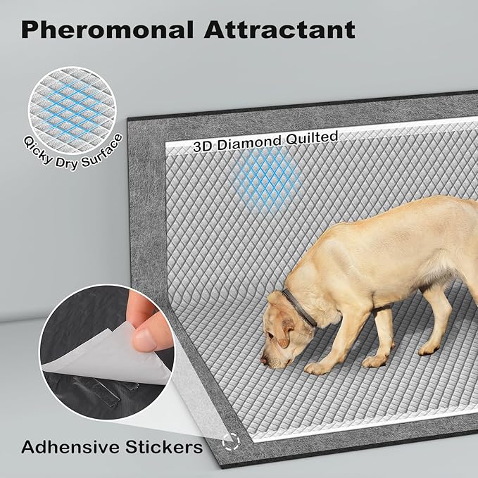 MIZOK Dog Pee Pads Large 28x34in Charcoal Pee Pads for Dogs Activated Carbon Odor-Control Absorbs Up to 8 Cups of Urine, 6-Layer Leak-Proof (100 Counts)