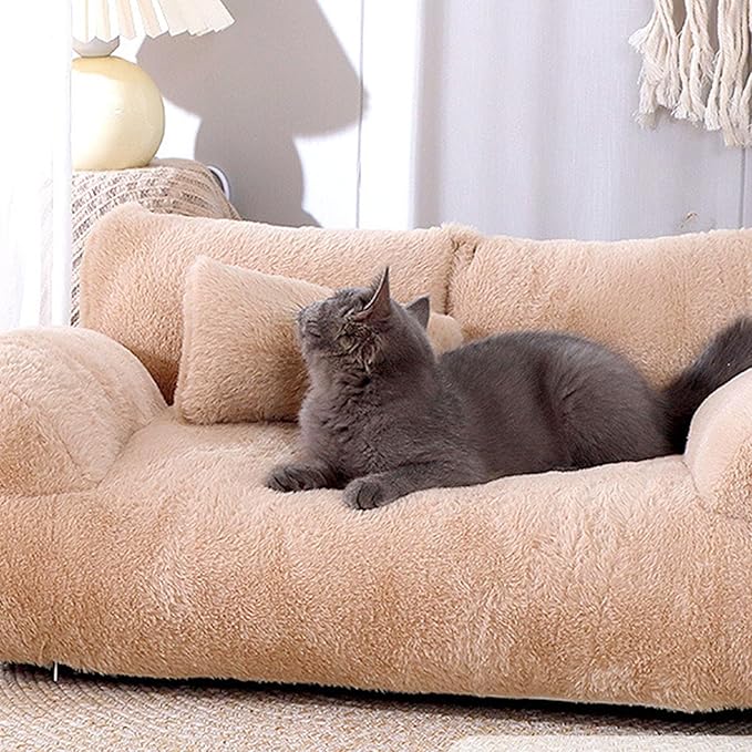 Pet Sofa Bed, Cat and Dog Couch Bed with Removable Washable Cover, Soft Plush Warm Pet Furniture with Anti Skid Bottom for Indoor Cats and Small Dogs (L)