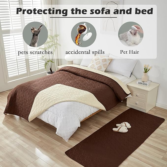 Waterproof Dog Bed Cover Pet Blanket, Soft Pet Couch Covers for Sofa Washable, Bed Couch Sofa Furniture Protector for Puppy Cat Kids (Brown,210 * 210 CM)