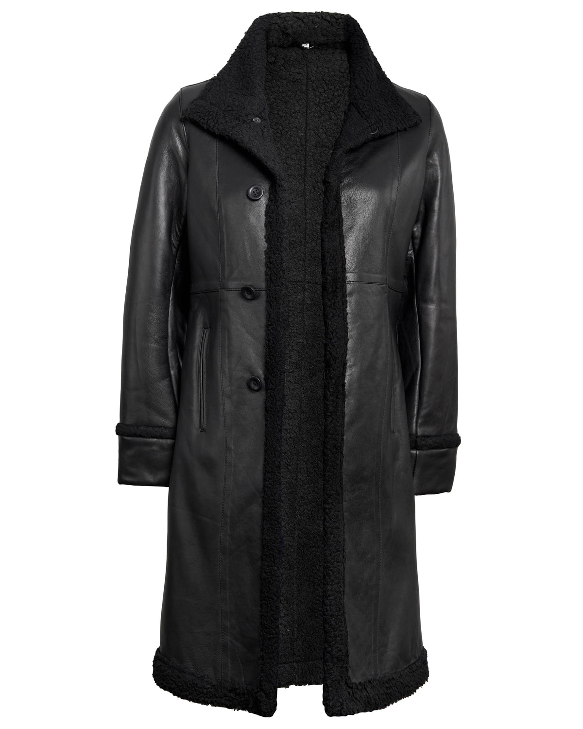 Decrum Disc Black Long Leather Jackets for Women | [1309315] Maura Black - XL