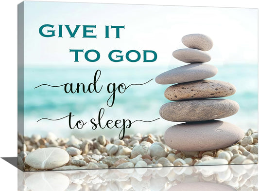 Scripture Wall Art Bible Verse Christian Gifts Canvas Give It To God Go To Sleep Wall Decor Inspirational Quote Prints Painting Religious Pictures Artwork for Bathroom Kitchen Living Dining 24"x16"