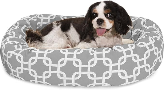 Majestic Pet 24 Inch Links Sherpa Calming Dog Bed Washable – Cozy Soft Round Dog Bed with Spine for Head Support - Fluffy Donut Dog Bed 24x19x7 (inch) – Round Pet Bed Small - GRAY