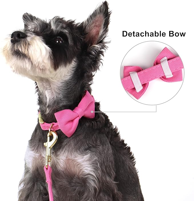 Beirui Adorable Small Dog Harness Collar and Leash Set,Cute Puppy Harness Set with 3 Bows for Small Dogs,Shih Tzu,Dachshund,Adjustable Step-in Vest for Walking,Parties&Holiday Outfits(Hot Pink,S)