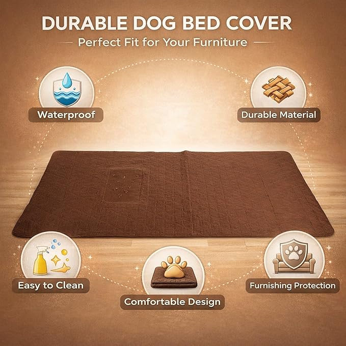 Waterproof Dog Bed Cover 52x82in Brown, Slip & Washable Sofa Protector - Furniture Guard Against Pet Accidents, Non - Slip Bottom for Dogs & Cats (30x70in/ 76.2x177.8cm)