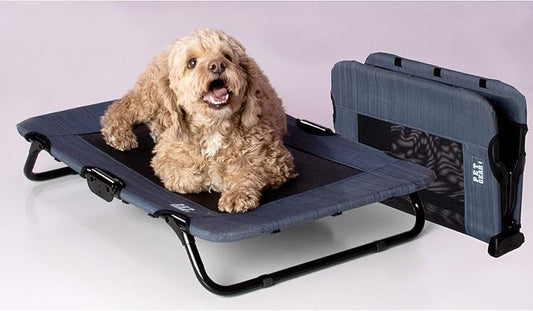 Pet Gear Lifestyle Pet Cot Elevated Bed, No Assembly Required, Premium Tear Resistant Cooling Mesh, Indoor & Outdoor, Lightweight & Portable, 30 Inch, NEW Lake Blue