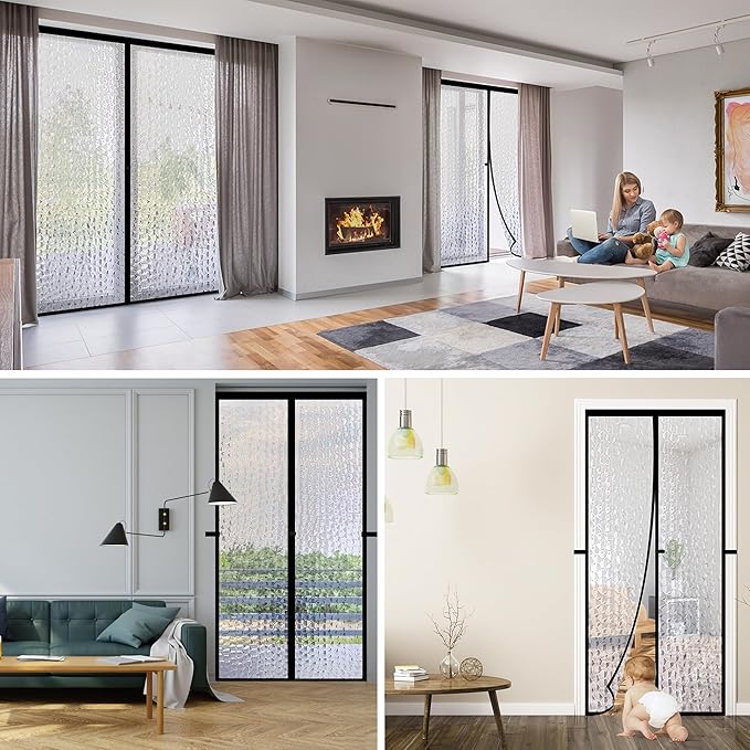 RELIANCER Magnetic Thermal Insulated Door Curtain,Waterproof EVA Door Cover,Fit Doors Size Up to 72"x80",Temperature Protection Insulated Doorway Curtain Partition,Patio Self-Closing Doors Net Screen