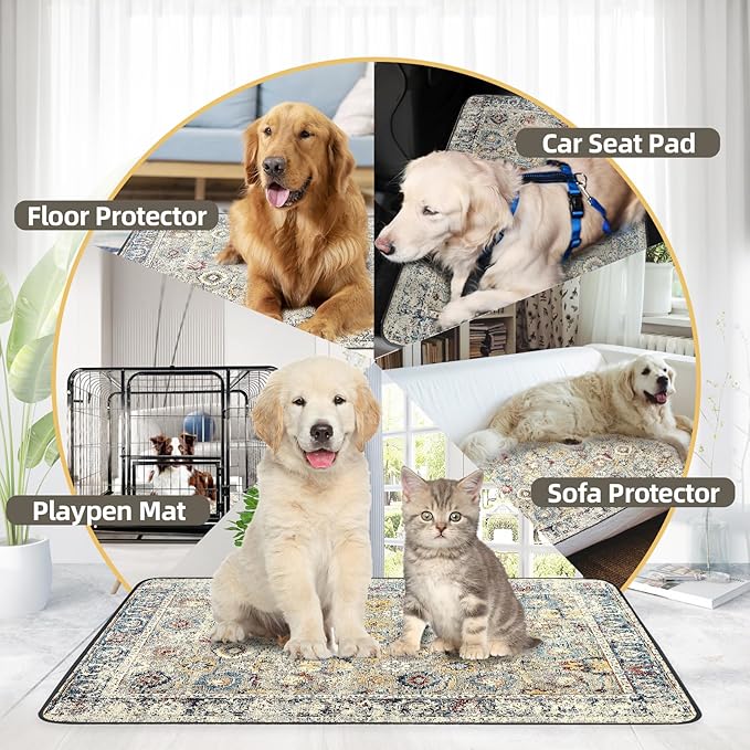 Washable Pee Pad for Dogs 2 Pack, 36" x 36" Reusable Puppy Pads Waterproof Dog Rugs, Super Absorbent, Leakproof, Dog Crate Pad, Playpen Mat, Whelping Pads, Vintage