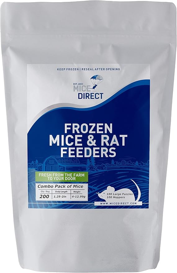MiceDirect Frozen Mice Combo Pack 100 Fuzzies & 100 Hoppers Frozen Reptile & Snake Food (200 Count)