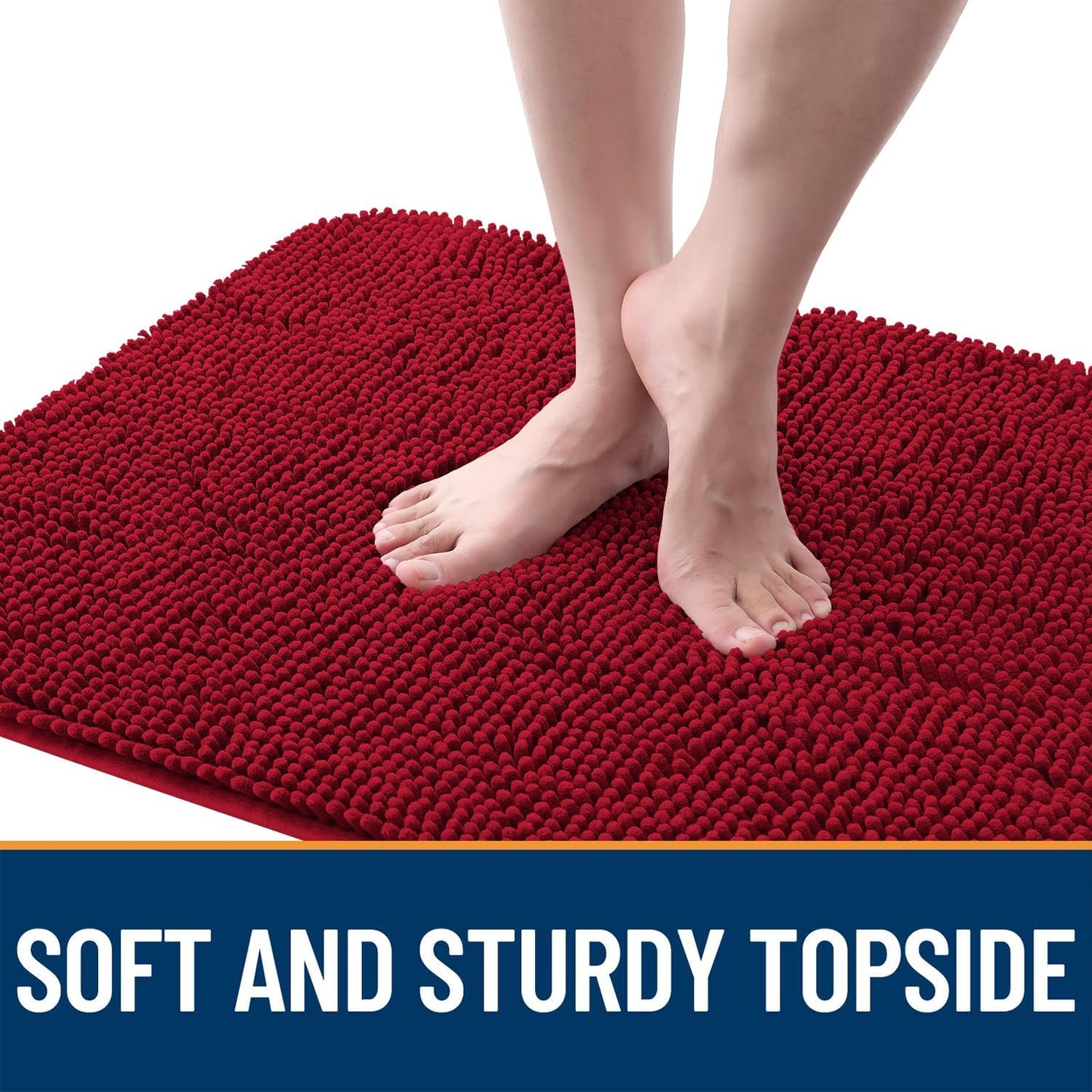 OLANLY Dog Door Mat for Muddy Paws 59x24, Absorbs Moisture and Dirt, Absorbent Non-Slip Washable Doormat, Quick Dry Chenille Mud Mat for Dogs, Entry Indoor Entryway Carpet for Inside Floor, Red