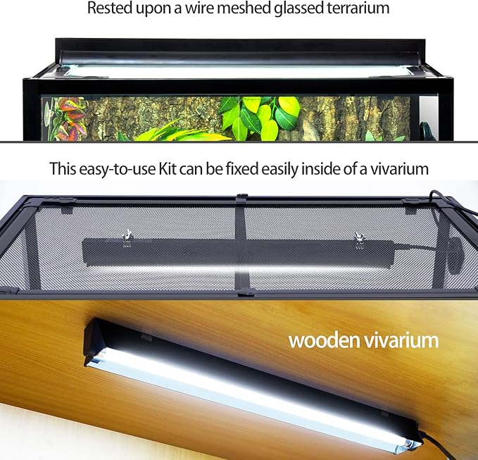 REPTI ZOO 8W Reptile T5 HO UVB Lighting Combo Kit, Light Fixture Reptile Terrarium Hood, with Detachable Curved Reflector and 1pc Desert 10.0 UVB T5 Lamp, ETL certificated