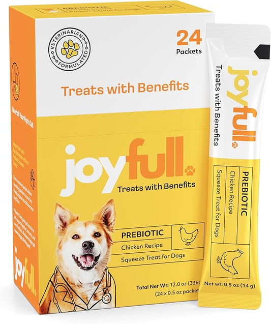 JoyFull Chicken Squeeze Treats for Dogs – Prebiotic Gut Health Snacks Made with Real Cage-Free Chicken – Lickable, Enrichment-Friendly, Meal Topper – 24 Easy Squeeze Paste Treats (0.5oz Each)