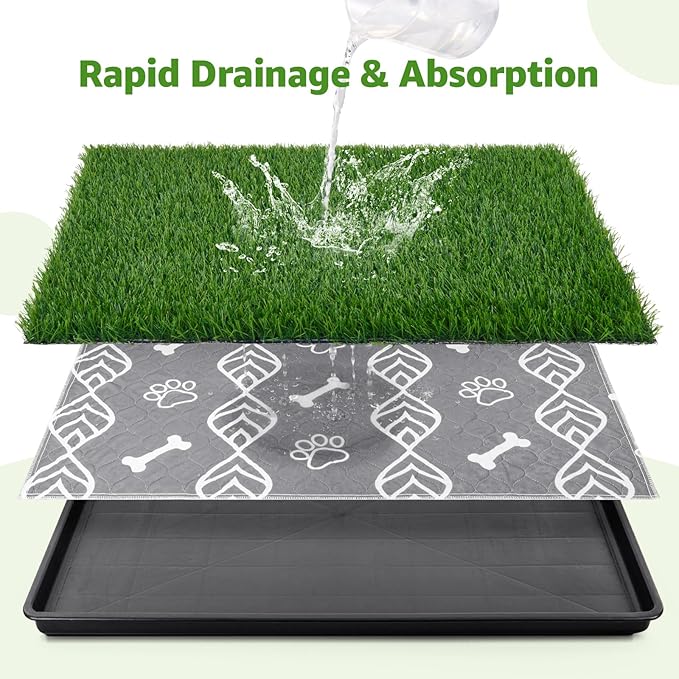 LOOBANI 47.6x29.2in Large Dog Litter Box with 2 Artificial Grass Patch + 2 Washable Pee Pads, Quickly Absorbency Portable Patio Potty for Balcony Apartment Use