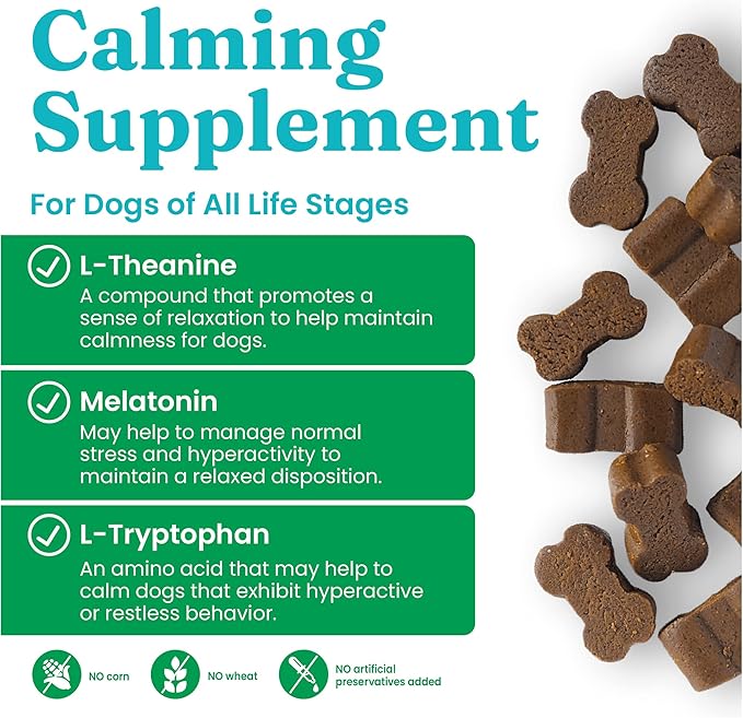 Solid Gold Calming Chews for Dogs - Dog Calming Chews W/Melatonin for Separation, Stress & Hyperactivity Relief - Supports Relaxation for Travel, Fireworks & Storms - All Ages & Sizes - Bacon - 60ct
