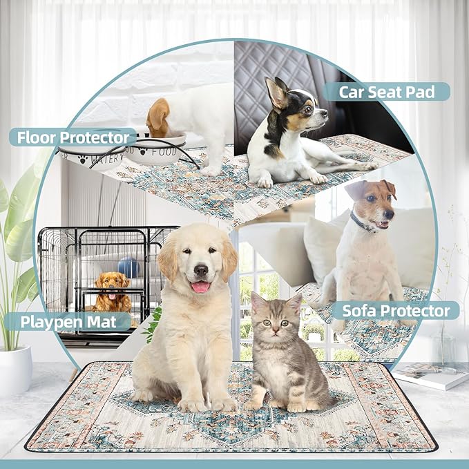 Washable Pee Pad for Dogs, 32" x 24" Reusable Puppy Pads Waterproof Dog Rugs, Super Absorbent, Leakproof, Dog Crate Pad, Playpen Mat, Whelping Pads, Blue Medallion