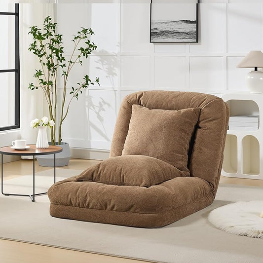 GarveeHome Human Dog Bed for Adult, Comfy Lazy Sofa Bed with 2 Pillows & 5 Adjustable Position, Chenille Upholstered Lounge Chair for Living Room Bedroom Brown
