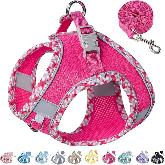 Petank Dog Harness for Small Medium Dogs No Pull, Puppy Harness and Leash Set for Walking, Running, Training, Small Dog Harness, Medium Dog Harness (Rose Red, L)