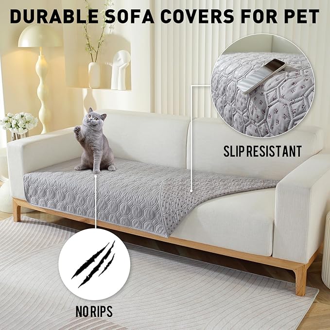 Waterproof Dog Bed Cover Non-Slip Stain Resistant pet Sofa Cushion, pet Mattress Cover Cover, Sofa Furniture Protector for Small Dogs Large Dogs and Cats (Light Gray) (30x53in)