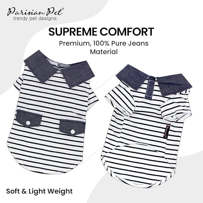 Parisian Pet Preppy Boy Polo Dog Shirt – Puppy Outfits – 100% Cotton Doggie Clothes – Cute Machine Washable Puppy Apparel - Dog Shirts for Large Dogs L