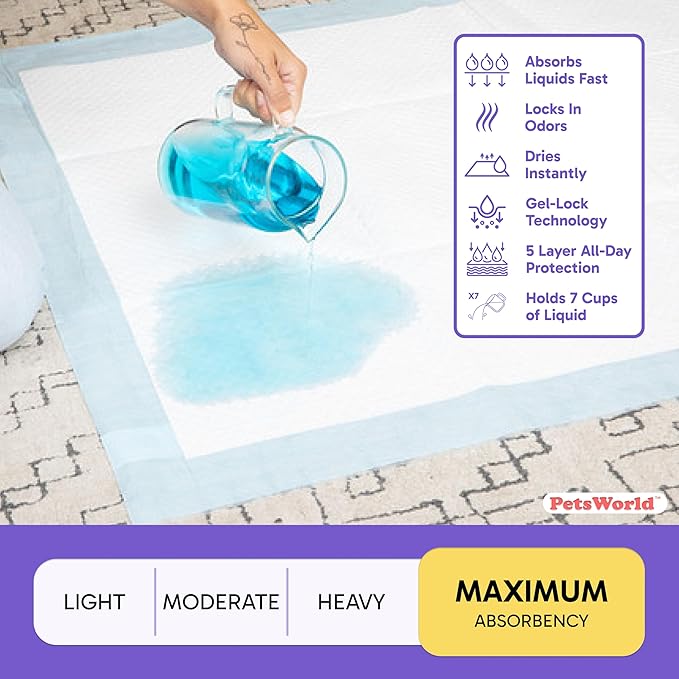 PetsWorld Enormous Dog Pee Pads 37"x54" 100 Count – XXXL Pet Pee Pads for Giant Dogs & Pets, Heavy Duty Leak-Proof Dog Training Pads, Super Absorbent Quick-Dry Potty Pads with Adhesive Tabs
