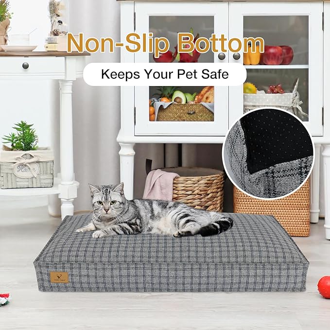 Dog Bed with Easy-Grip Handle - Shredded Memory Foam Pet Bed, Removable & Machine Washable Cover, Non-Slip Bottom, Choose from Cooling Linen or Warm Flannel Style for Dogs & Cats (Small