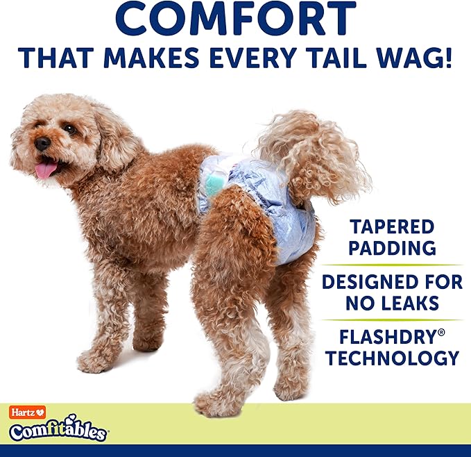 New! Hartz® Comfitables® Disposable Dog Diapers, Size XXS 12 Count, Comfortable & Secure Fit, Easy to Put On, Super Absorbent Male and Female Diaper