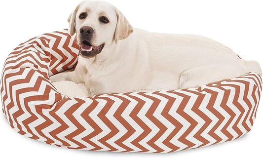 Majestic Pet 40 Inch Chevron Sherpa Calming Dog Bed Washable – Cozy Soft Round Pet Bed with Spine for Head Support - Fluffy Donut Bed 40x29x9 (inch) – Large - BURNT ORANGE