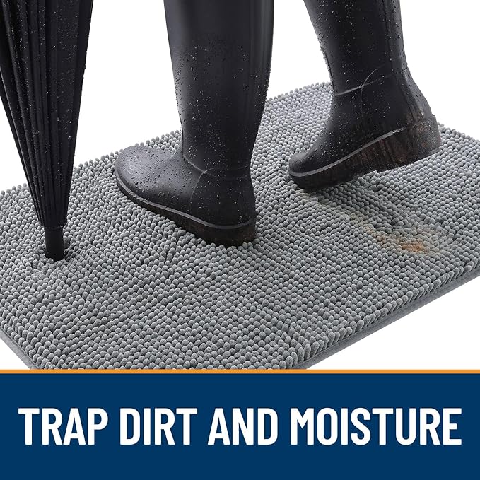 OLANLY Dog Door Mat Set 4-Piece 30x20, Absorbs Moisture and Dirt, Absorbent Non-Slip Washable Doormat, Quick Dry Chenille Mud Mat for Dogs, Entry Indoor Entryway Carpet for Inside Floor, Grey