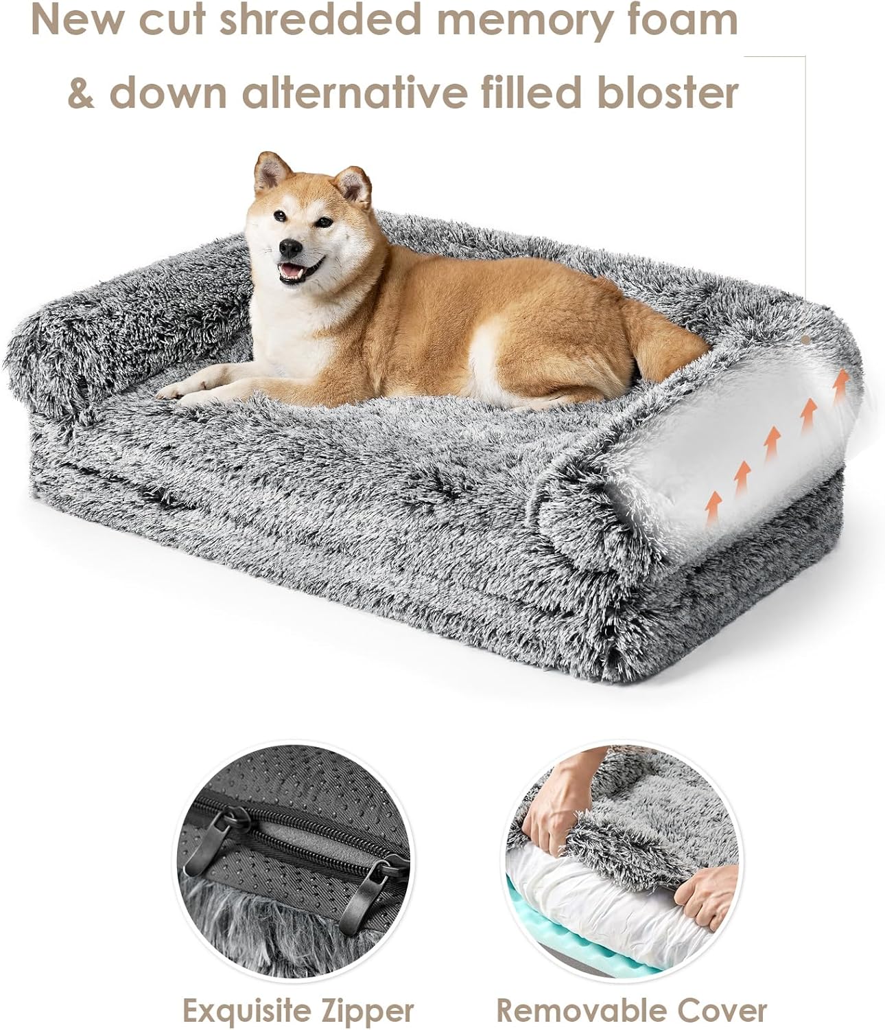 EHEYCIGA Foldable Human Dog Bed, Orthopedic Memory Foam Human Sized Dog Bed, Waterproof Pet Bed for People, Faux Fur Pet Couch for Adult, Faded Black, 72"x44"x11"