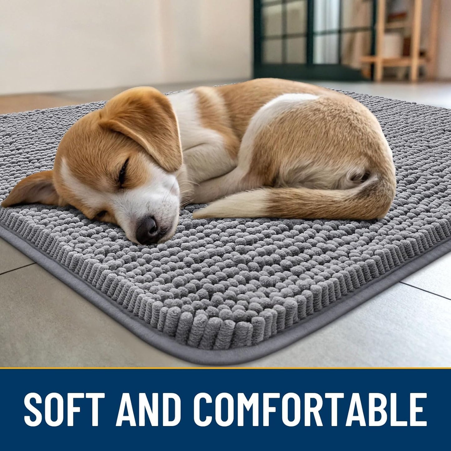Smiry Dog Door Mat for Muddy Paws 36x24, Absorbs Moisture and Dirt Doormat, Non-Slip Washable Quick Dry Chenille Front Door Mat Indoor Entrance, Entryway Carpet for Inside Floor, Grey
