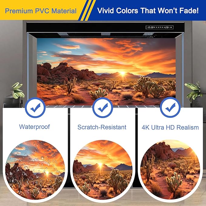 Aquarium Background & Terrarium Background – Ultra HD Static Cling, Tape-Free, Desert Sunset Design for Reptile Tank Decorations, Perfect for Bearded Dragon and Leopard Gecko Tanks 17.7 X 47.2 Inches