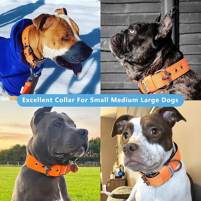 Heavy Duty Tactical Dog Collar - 1.5" Width Military Durable Thick Nylon with Adjustable Metal D Ring & Buckle Working Training K9 Collar for Medium Large Dogs (L(20"-23"), Orange)