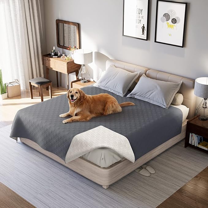 Waterproof Dog Bed Covers for Couch Protection, Water-Resistant Soft Dog Pet Blanket Anti-Slip Dog Blanket for Bed, for Furniture Bed Couch Sofa (Grey,96x82inch)