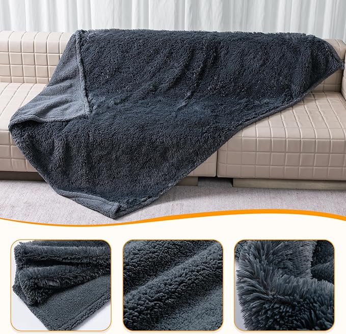 Pet Throw Blankets for Dogs Gray Cozy Waterproof Fluffy Long Faux Fur Dog Cat Calming Blanket for Couch Sofa Cover Furniture Protection, Gray XS-28x20in