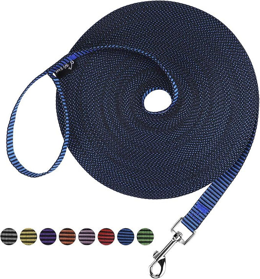 Hi Kiss Dog/Puppy Obedience Recall Training Agility Lead - 15ft 20ft 30ft 50ft 100ft Training Leash - Great for Training, Play, Camping, or Backyard(15ft,Black_Blue)