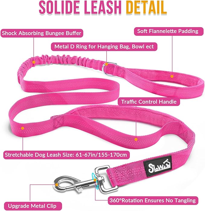SlowTon No Pull Dog Harness - Heavy Duty Dog Harness and Leash Set for Medium Large Dogs, Reflective Tactical Harness with Soft Padded and Front Clip for Easy Walk and Training (Fuchsia XL)