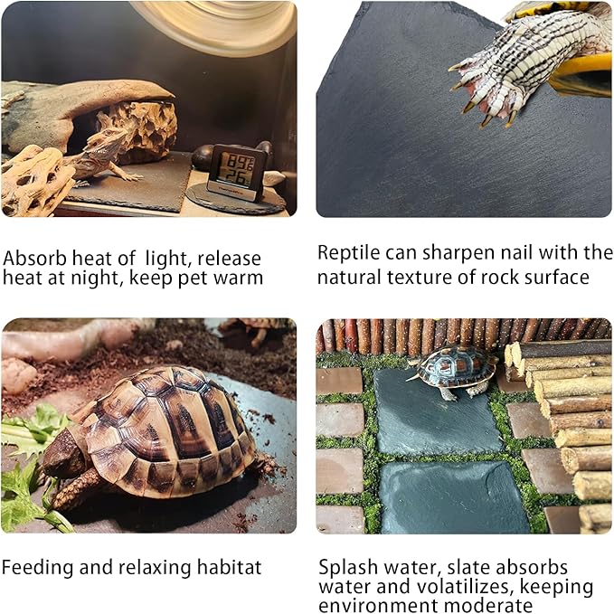 Reptile Basking Platform 6 × 6", Extra Large Reptile Slate, Basking Rock, Slate Tiles Rocks for Reptiles, Terrarium Bowls for Bearded Dragon Tortoise Turtle Ball Python Snake Lizard Gecko