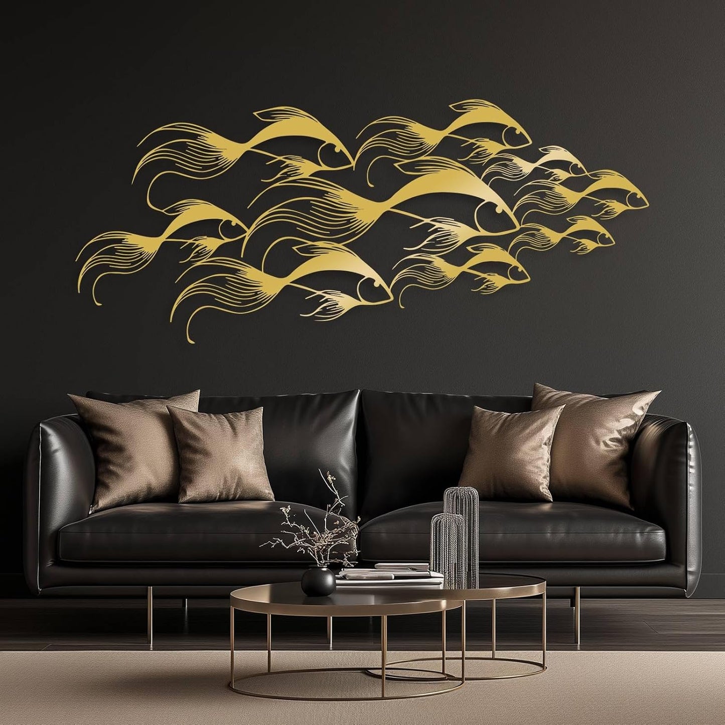 School of Fish Metal Wall Art, Metal Fish Wall Decor, Sea Life Wall Art, Large Nautical Wall Hanging, Modern Beach House Wall Decor, Ocean Themed Artwork for Bathroom (White, 48"x20" | 121x51cm)