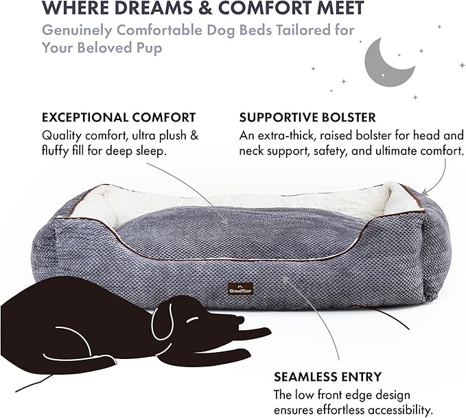 GrandTies Fluffy Dog Beds for Small Medium Large Dogs & Cats, Machine Washable Dog Bed, Rectangle Breathable Soft Calming Sleeping Warming Pet Beds with Waterproof & Non-Slip Bottom (M 34", Moonlight)