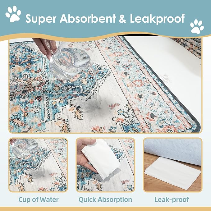Washable Pee Pad for Dogs, 32" x 24" Reusable Puppy Pads Waterproof Dog Rugs, Super Absorbent, Leakproof, Dog Crate Pad, Playpen Mat, Whelping Pads, Blue Medallion