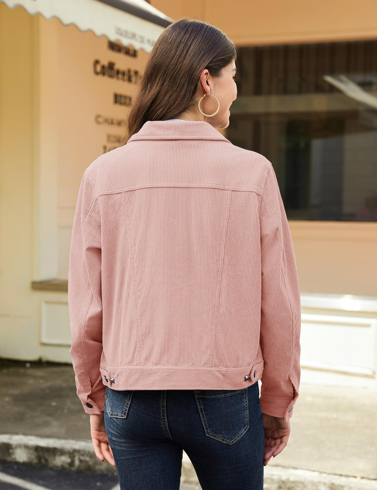 YUCOLEN Womens Corduroy Jacket Button Down Collared Coat Light Pink M