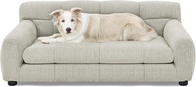 Soft and Comfortable Dog Couch Bed,Elevated Large Dog Sofa with Backrest and Armrestsmodern Rectangular pet Sofas,pet Furniture. Dry Cleanable Fabric Furniture for Medium and Large Dogs (Beige)