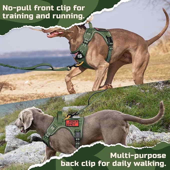 rabbitgoo Tactical Dog Harness for Large Dogs, No Pull Military Service Vest with Handle & Molle, Easy Control for Training Walking, Adjustable Reflective Straps, Green, XL