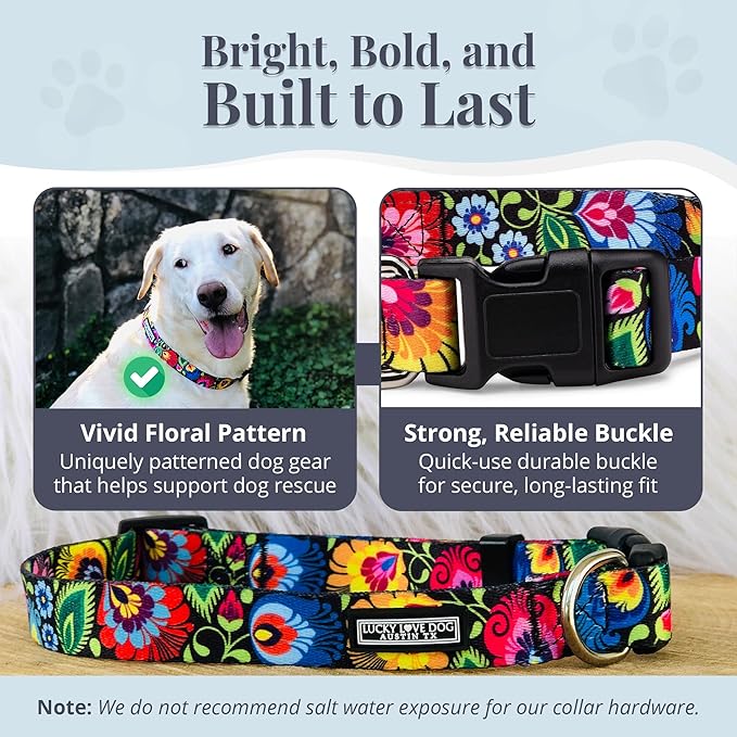 Lucky Love Dog - Adjustable Dog Collar with Easy Click Buckle for Medium, Durable, & Comfortable for Male & Female Dogs, Pet Collar for Puppies & Adult Dogs - Blackbird, Medium