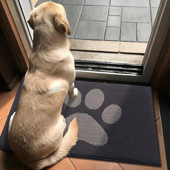 Buganda Dog Door Mat for Muddy Paws, Absorbent Dirt Trapper Non Slip Indoor Doormats, Washable Low-Profile Mat for Mud Dogs, Entryway Carpet for Inside Floor (40x32 Inches, Dark Grey)