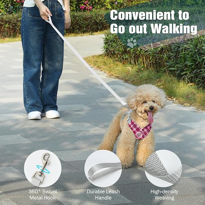 Pawaboo Small Dog Harness and Leash Set, Puppy Harness X-Frame No Pull No Choke, Dog Vest Harness Adjustable for Small Medium Sized Dogs,Soft Breathable Pet Harness for Walking Outing, M, Pink Plaid